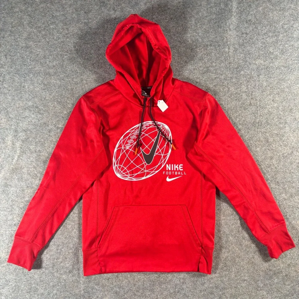 Nike Dri Fit Football Hoodie Red Athletic‎ Pullover Long Sleeve Size S CW3365